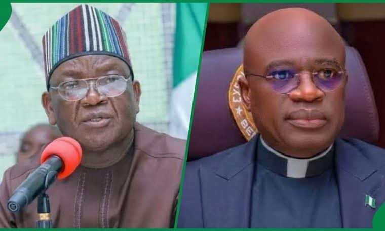 Former Governor of Benue State, Samuel Ortom and Governor of Benue State, Hyacinth Alia