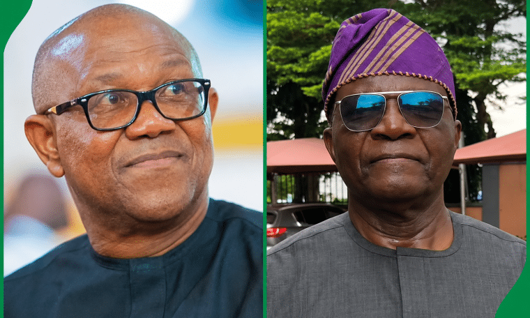 L-R: NDC Presidential Candidate, Peter Obi and Presidential Spokesperson, Bayo Onanuga