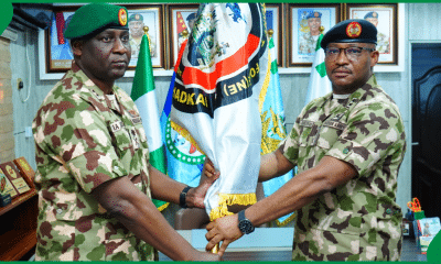 Major General Ibikunle Ajose (L) takes over from Major General Abdulsalam Abubakar (R) as Operation Hadin Kai Commander