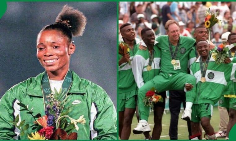 Chioma Ajunwa and Nigeria's Dream Team celebrating their 1996 Olympic Gold Medal.