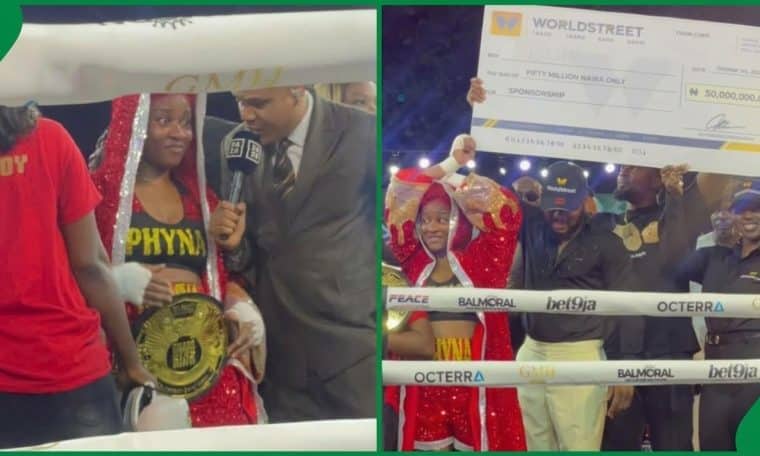 Phyna being celebrated after beating Nkechi Blessing in the October 1, 2026 Chaos in the ring