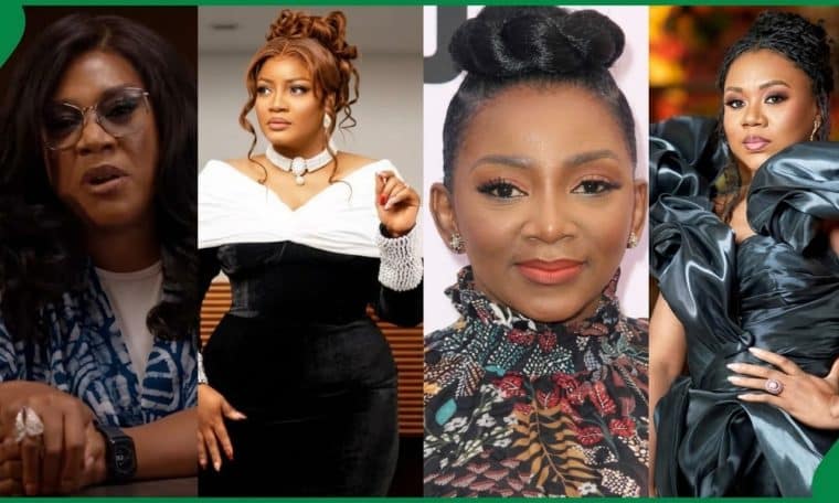 L-R: Stella Damasus, Omotola Jalade, Genevieve Nnaji, Stella Damasus