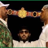 Tyson Fury and Anthony Joshua during their face-off ahead of their December bout.