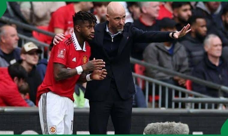 File photo of Fred and Erik ten Hag during their Manchester United spell.