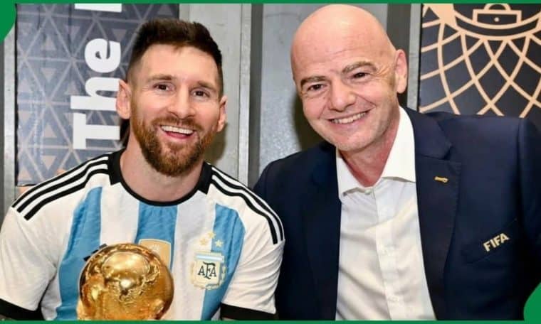 File photo of Lionel Messi and FIFA president Gianni Infantino.