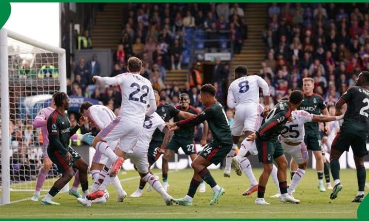Crystal Palace and Nottingham Forest players in action in the Premier League.