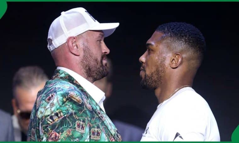 Tyson Fury facing off with Anthony Joshua ahead of their December 11 clash.