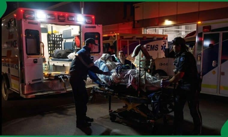 Medical personnel attending to victims of the incident at the Canadian Forces Base Wainwright in Alberta