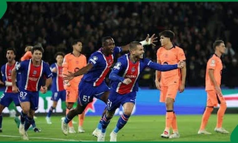 PSG players celebrate their win over FC Barcelona in the UEFA Champions League on Tuesday, October 20.