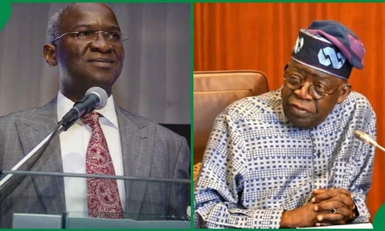 Former Minister of Works and Housing, Babatunde Fashola and President Bola Tinubu