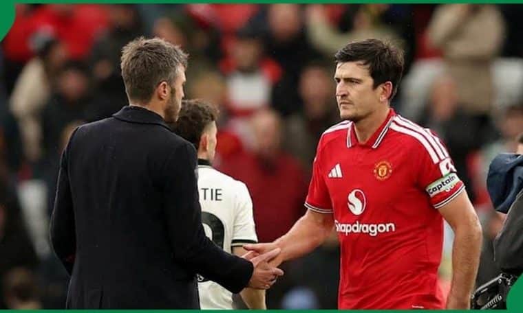 Manchester United coach, Michael Carrick and the club's defender, Harry Maguire, after their 3-0 Premier League defeat at the hands of Bournemouth.
