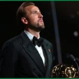 Harry Kane posing with the 2026 Ballon d'Or
