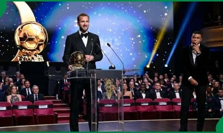 Harry Kane and Kylian Mbappe on the podium of the 2026 Ballon d'Or on Monday night, October 26.