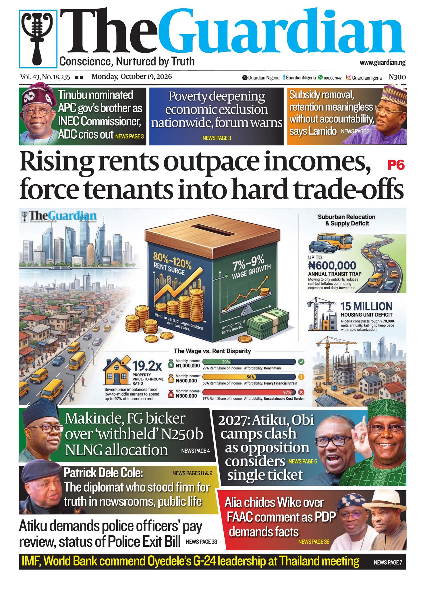 Single Candidate Collapses, Rising Rents, Others | Nigerian Newspapers Daily Front Pages Review