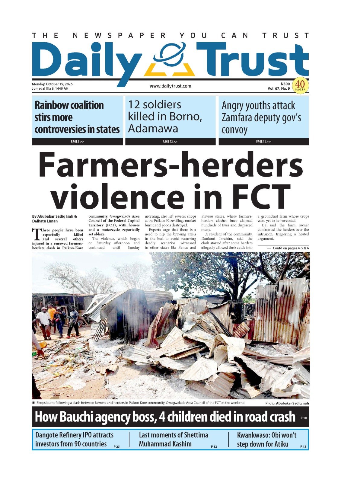 Single Candidate Collapses, Rising Rents, Others | Nigerian Newspapers Daily Front Pages Review