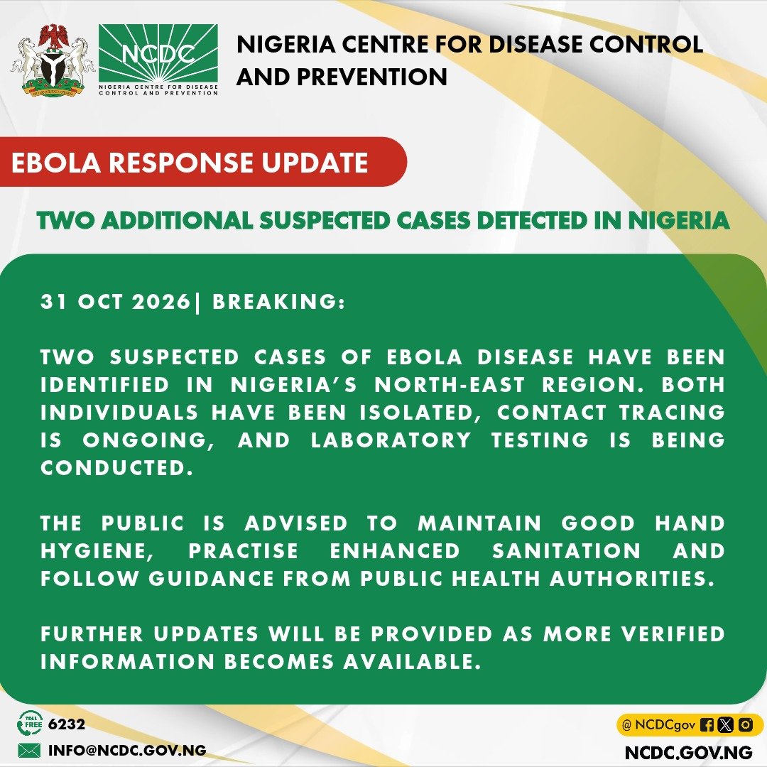 NCDC Identifies Two New Suspected Ebola Cases In Nigeria