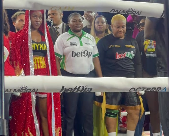 Phyna and Nkechi Blessing after their October 1 Choas In The Ring bout