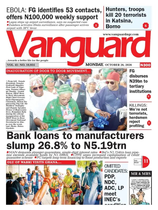 Ebola: 53 Contacts, State Treatment Centres, Others| Nigerian Newspapers Daily Front Pages Review