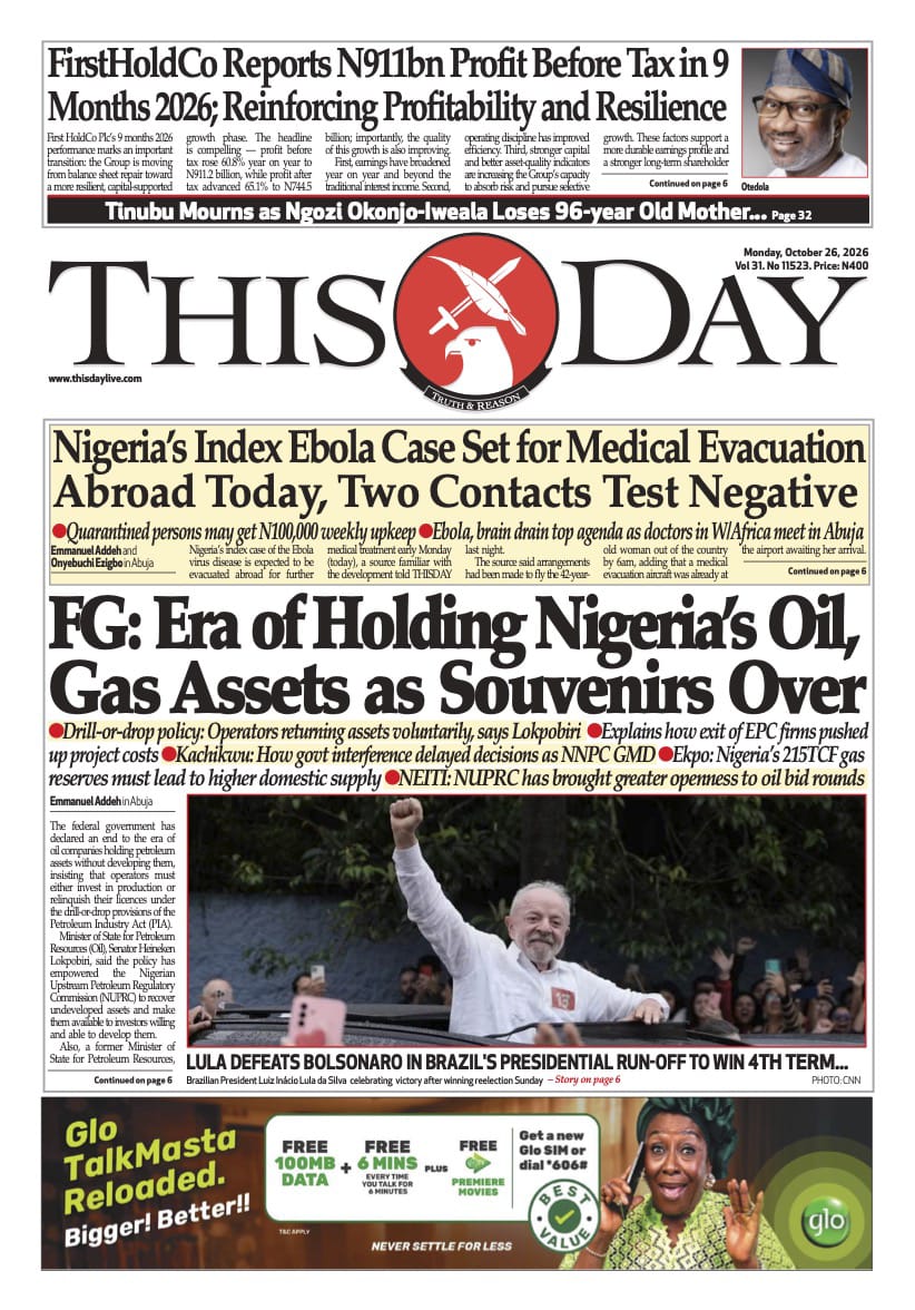 Ebola: 53 Contacts, State Treatment Centres, Others| Nigerian Newspapers Daily Front Pages Review