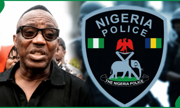 Composite image of Omoyele Sowore and Nigeria Police logo