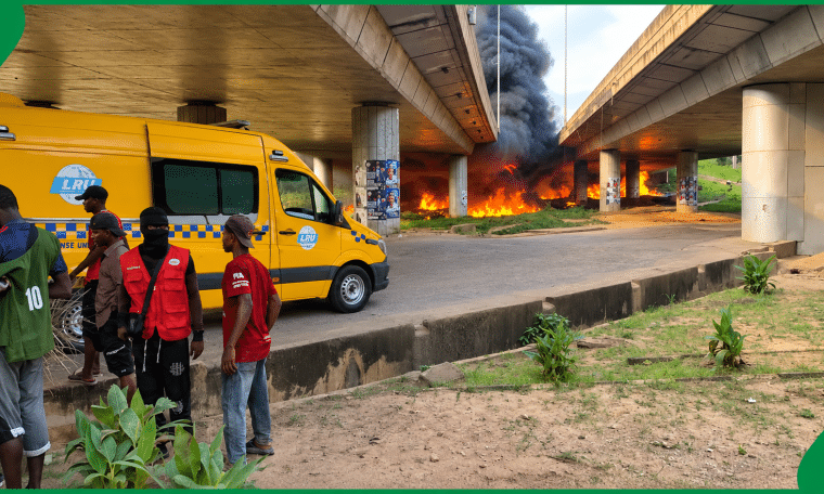 A tanker has caught fire under the Otedola Bridge along the Lagos-Ibadan Expressway.