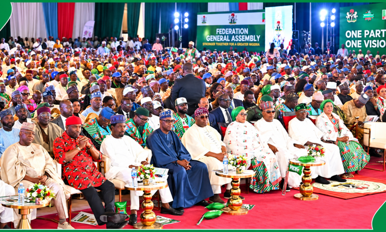 President Bola Ahmed Tinubu, First Lady Remi Tinubu and other government officials at the inauguration of the APC presidential campaign council.